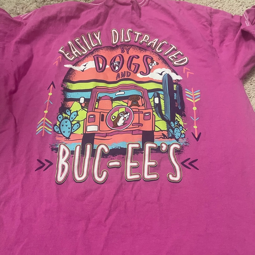 Pink Buc-ee’s Shirt ; “Easily Distracted By Dogs & BUC EE’S